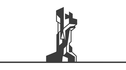 Obraz premium Abstract futuristic geometric tower silhouette on white background