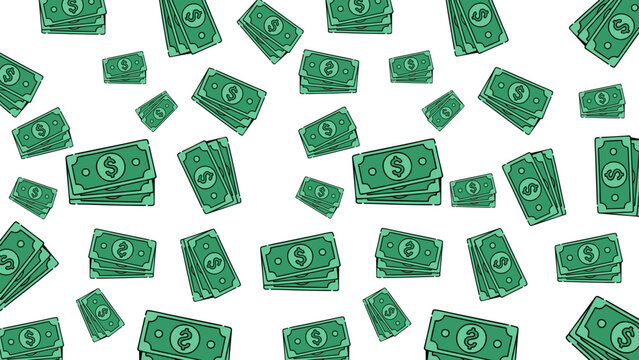 Falling green dollar bills vector background. Minimalist flat money seamless pattern for financial and business design concepts.