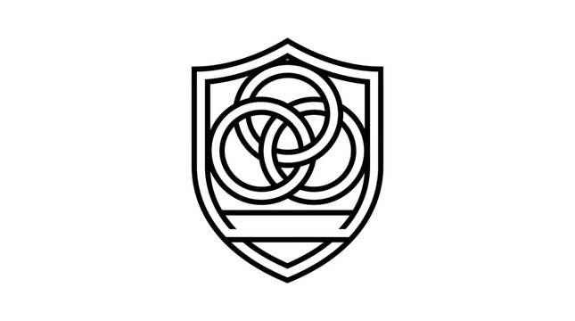 Minimalist shield icon with three interlocking geometric rings