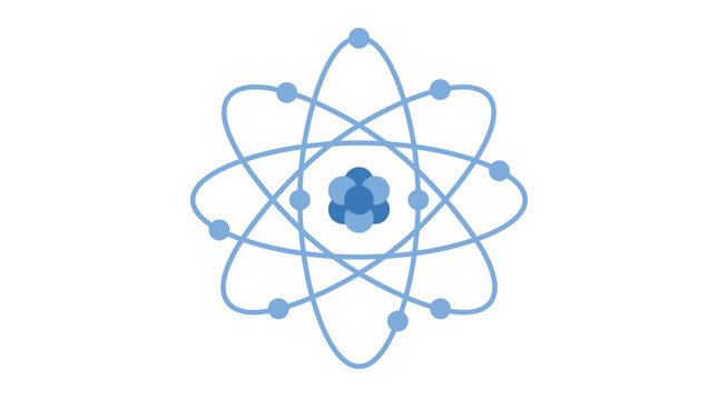 A stylized blue atom icon representing scientific research and atomic structure.
