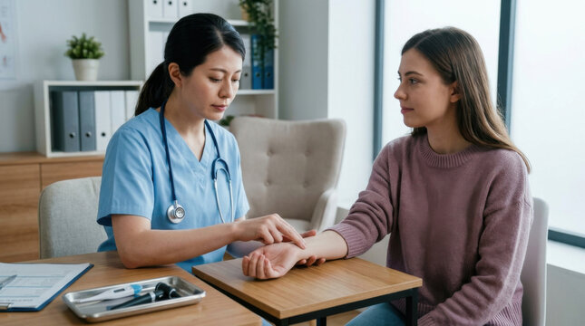 Healthcare Professional Examining Patient's Pulse During Medical Consultation
