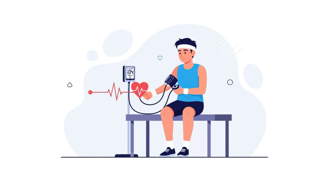 Man Measuring Blood Pressure and Heart Rate, Health Monitoring Concept