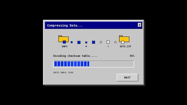 Retro Computer Dialog Box Showing Data Compression Progress