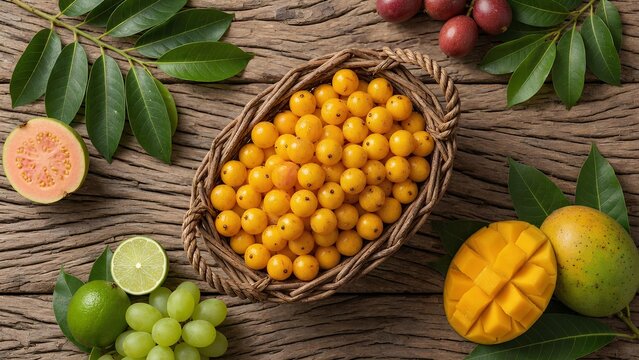 Fresh Nance Fruit Growing on Tropical Tree Branches with Golden Yellow Berries, Sweet Exotic Flavor, Organic Harvest, Rich in Natural Nutrients