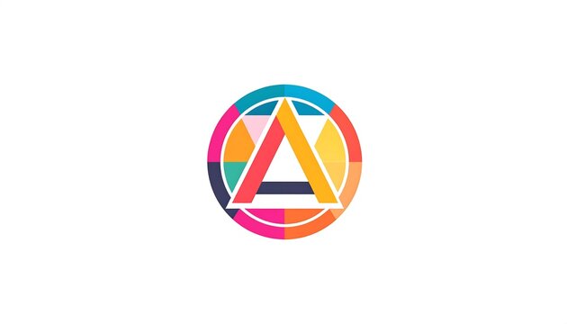 A colorful circular logo with a white-lined triangle