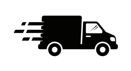 Delivery truck icon, speeding vehicle silhouette, black cargo van, fast delivery transport © Sydney