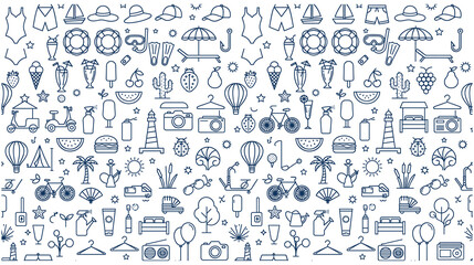 Summer holidays and travel pattern seamless background line icons vector. © MDTAZBIRHOSSAIN