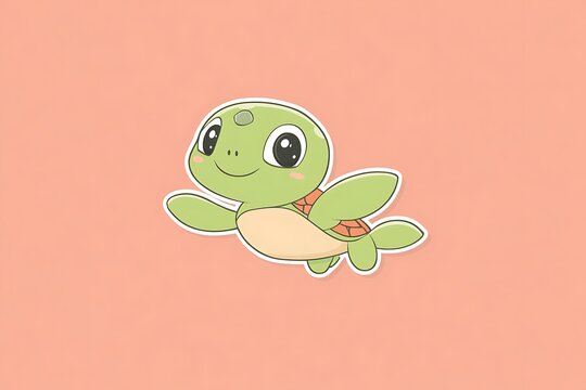 Adorable cartoon turtle on a pink background