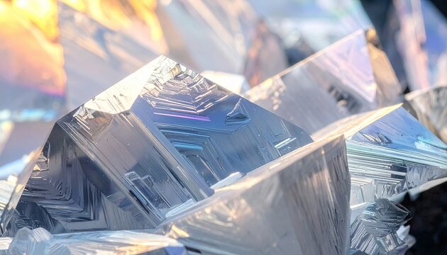 Closeup of metallic foil with reflective surface and geometric shapes