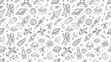 Outer space doodle pattern in black and white. © Markilus