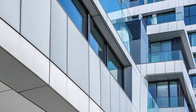 Modern Facade of Residential Building with Glass Balconies