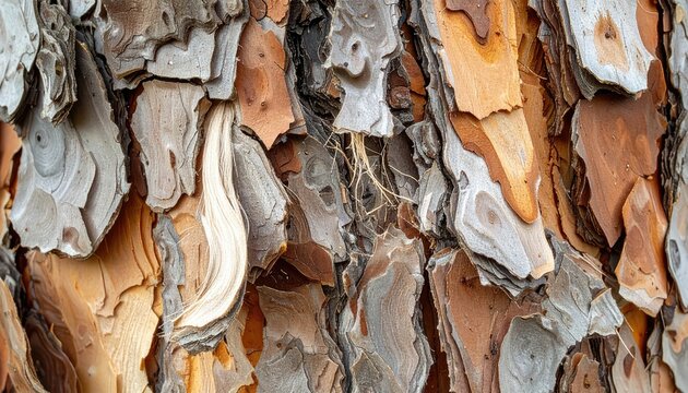 Closeup of Bark Texture with Natural Wood Layers and Colors