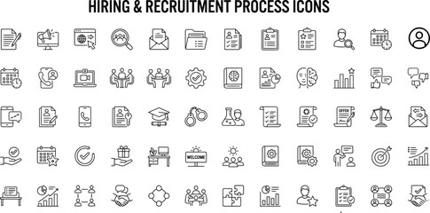 Fototapeta premium Hiring and Recruitment Process Line Art Business Icon Collection