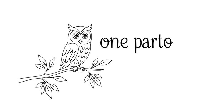 Charming Owl Illustration on Branch with Text 'one parto'