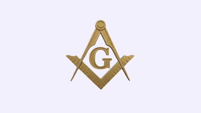 High-detail 3D model of the golden Masonic Square and Compasses emblem with the letter G, isolated on a clean light background with soft shadows. Excellent for secret society documentaries, freemasonr