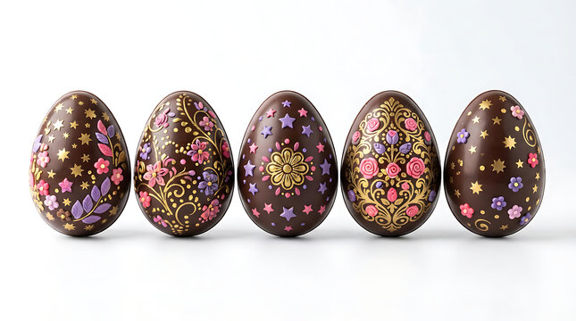 Four decorated chocolate easter eggs isolated