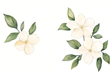 Obraz premium Delicate white flowers with green leaves