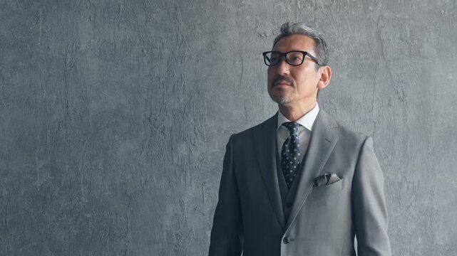 ミドル男性ビジネスパーソン。笑顔、上司、社長、経営者、ミドル、シニア、スーツ、富裕層、おしゃれ、中年