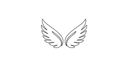 Fototapeta premium Elegant outline of angel wings on a white background, minimalist design