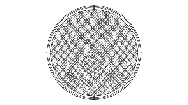 Traditional Circular Woven Rattan Mesh Basket Texture Line Art