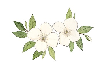 Naklejka premium Delicate white flowers with green leaves