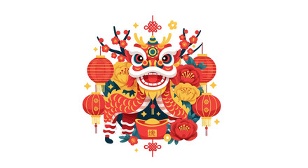 Naklejka premium Vibrant Lion Dance Performance Costume Head.
