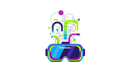 Naklejka premium Virtual Reality Glasses with Neon Lights.