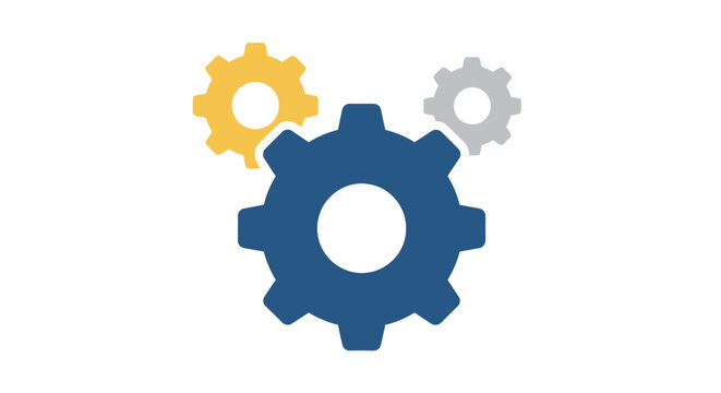 Three interlocking gear wheels icons.