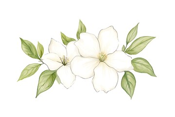 Fototapeta premium Delicate white flowers with green leaves