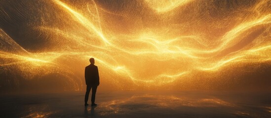 Obraz premium Digital Art. Abstract Light. Man Silhouette Against Glow.