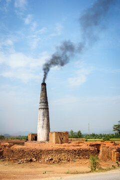 Brick kiln chimney and clay brick production, Pakistan