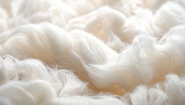 Closeup of Soft White Wool Fibers for Textile and Fabric Design