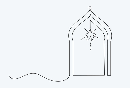 Single line art of Islamic window frame, poster and banner design.Traditional Arabic door and window frames.
