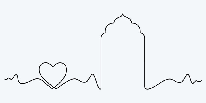 Single line art of Islamic window frame, poster and banner design.Traditional Arabic door and window frames.