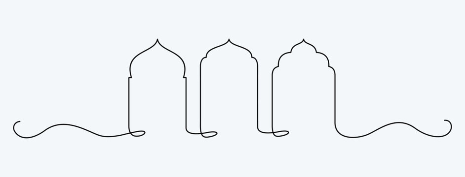 Single line art of Islamic window frame, poster and banner design.Traditional Arabic door and window frames.