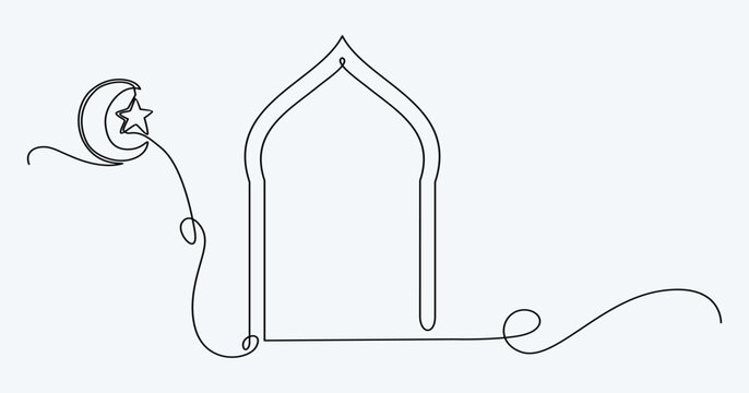 Single line art of Islamic window frame, poster and banner design.Traditional Arabic door and window frames.