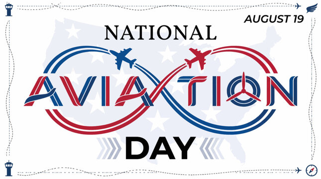 Patriotic graphic with subtle flag motifs 19th celebrating stylized aircraft _ National Aviation  Day 19 August