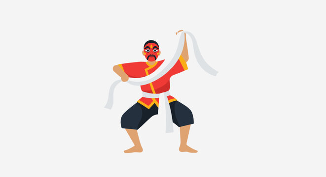 Indonesian Pencak Silat martial artist in traditional costume performing movement.