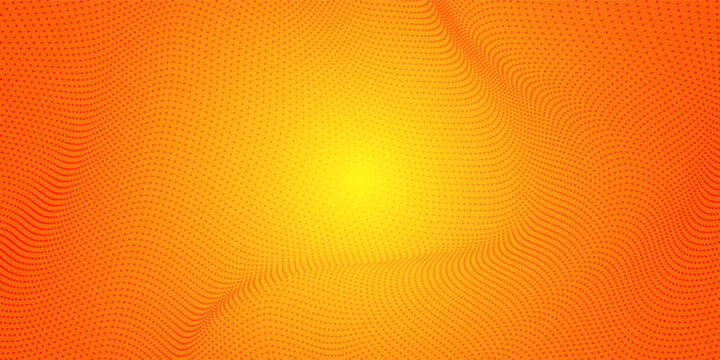 Abstract dot orange color wave pattern screen led light gradient texture background. Technology big data digital concept. 3d rendering.
