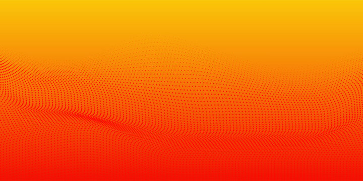 Abstract dot orange color wave pattern screen led light gradient texture background. Technology big data digital concept. 3d rendering.