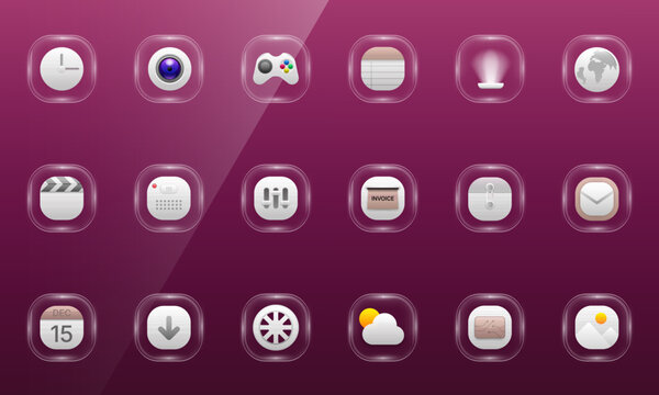 Modern glassmorphism application icon set for user interface design template