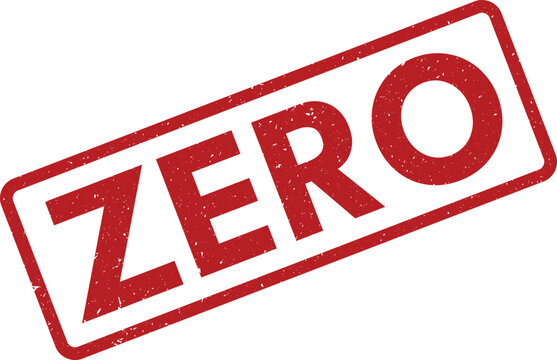 Distressed red ZERO rubber stamp design on a bright white background indicating absence or no value