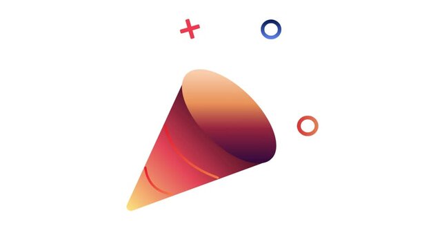 Colorful Party Popper Icon Exploding with Confetti on White Background