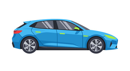 Fototapeta premium Blue Car Side View Profile.