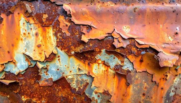 Closeup of Rusted Metal Surface with Peeling Paint and Corrosion
