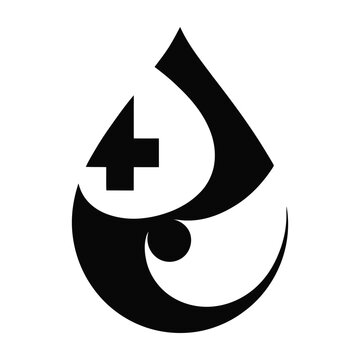 Black and white logo design featuring a stylized teardrop shape with a medical cross and crescent moon symbol on a transparent background  medical logo