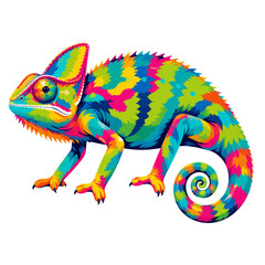 Vibrant Colorful Chameleon Illustration for Tropical Reptile Wildlife and Animal Design © Mas Muads