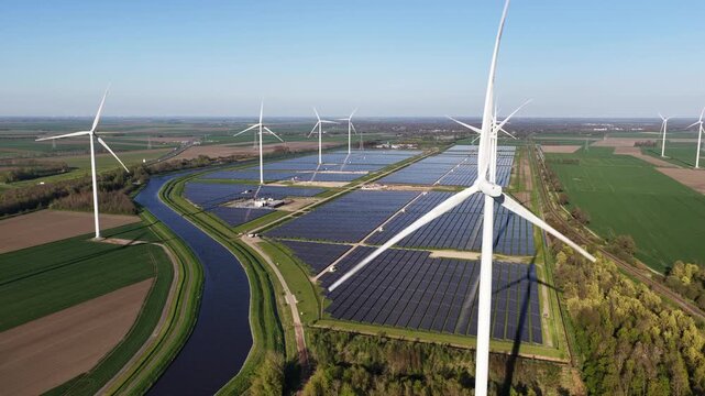 Aerial Drone View of Eekerpolder Solar and Wind Park