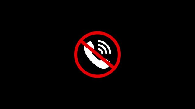 No call icon animation. No call allowed motion graphics. Banned icon, forbidden, prohibited 4k video footage.