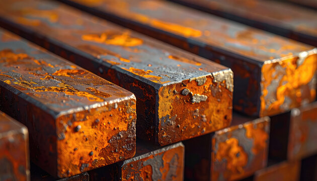 Closeup of Rusted Metal Beams Showing Weathered Texture